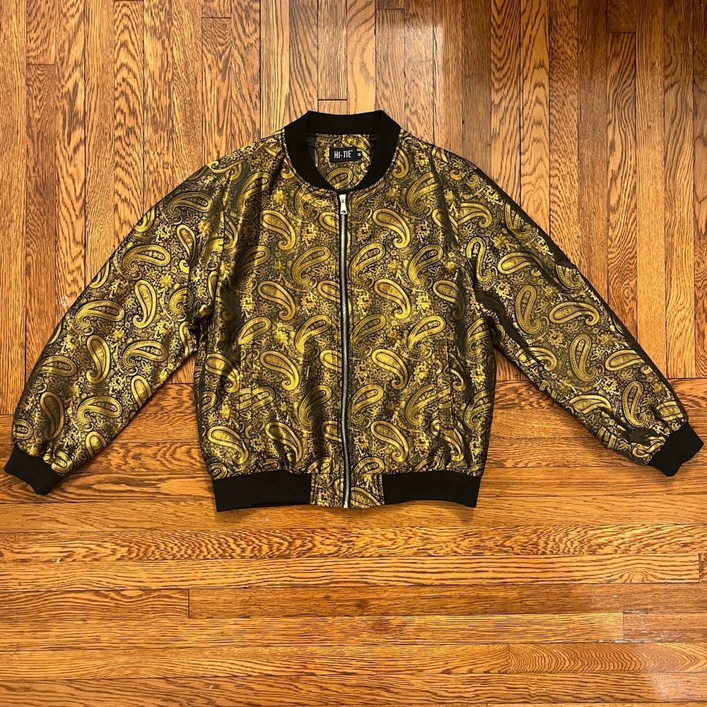 Gold Metallic Paisley Bomber Jacket